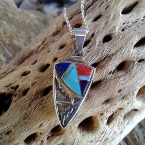 Sterling Silver Inlaid Shield NECKLACE